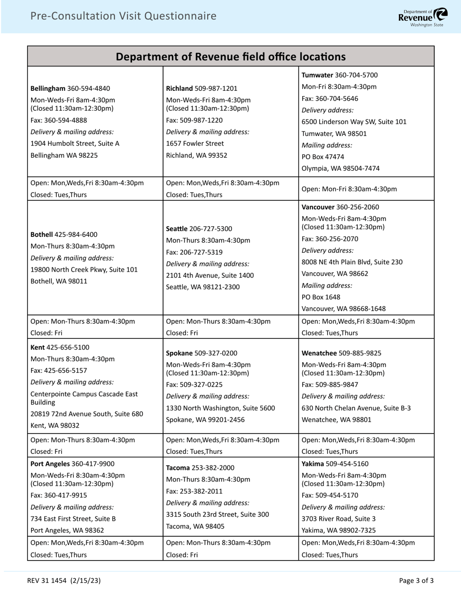 Form REV31 1454 Pre-consultation Visit Questionnaire - Washington, Page 3