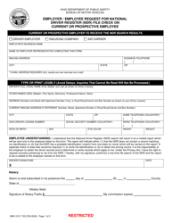 Form BMV2151 Employer/Employee Request for National Driver Register (Ndr) File Check on Current or Prospective Employee - Ohio