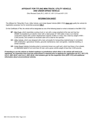 Form BMV3722 Affidavit for Titling Mini-Truck, Utility Vehicle, and Under-Speed Vehicle - Ohio, Page 2