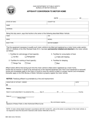Document preview: Form BMV3804 Affidavit Conversion to Motor Home - Ohio