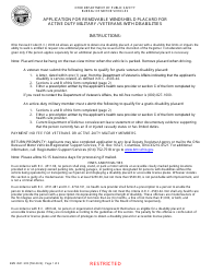 Form BMV4531 Application for Removable Windshield Placard for Active Duty Military/Veterans With Disabilities - Ohio