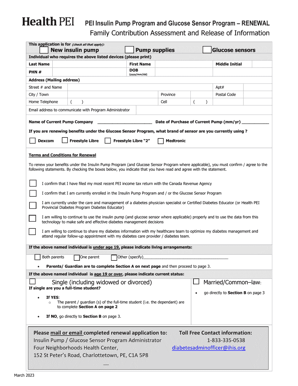 Prince Edward Island Canada Insulin Pump Program and Glucose Sensor