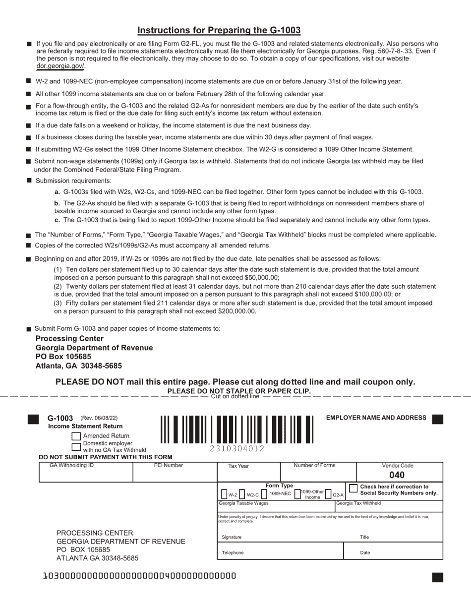 Form G-1003 Download Fillable PDF or Fill Online State of Georgia ...