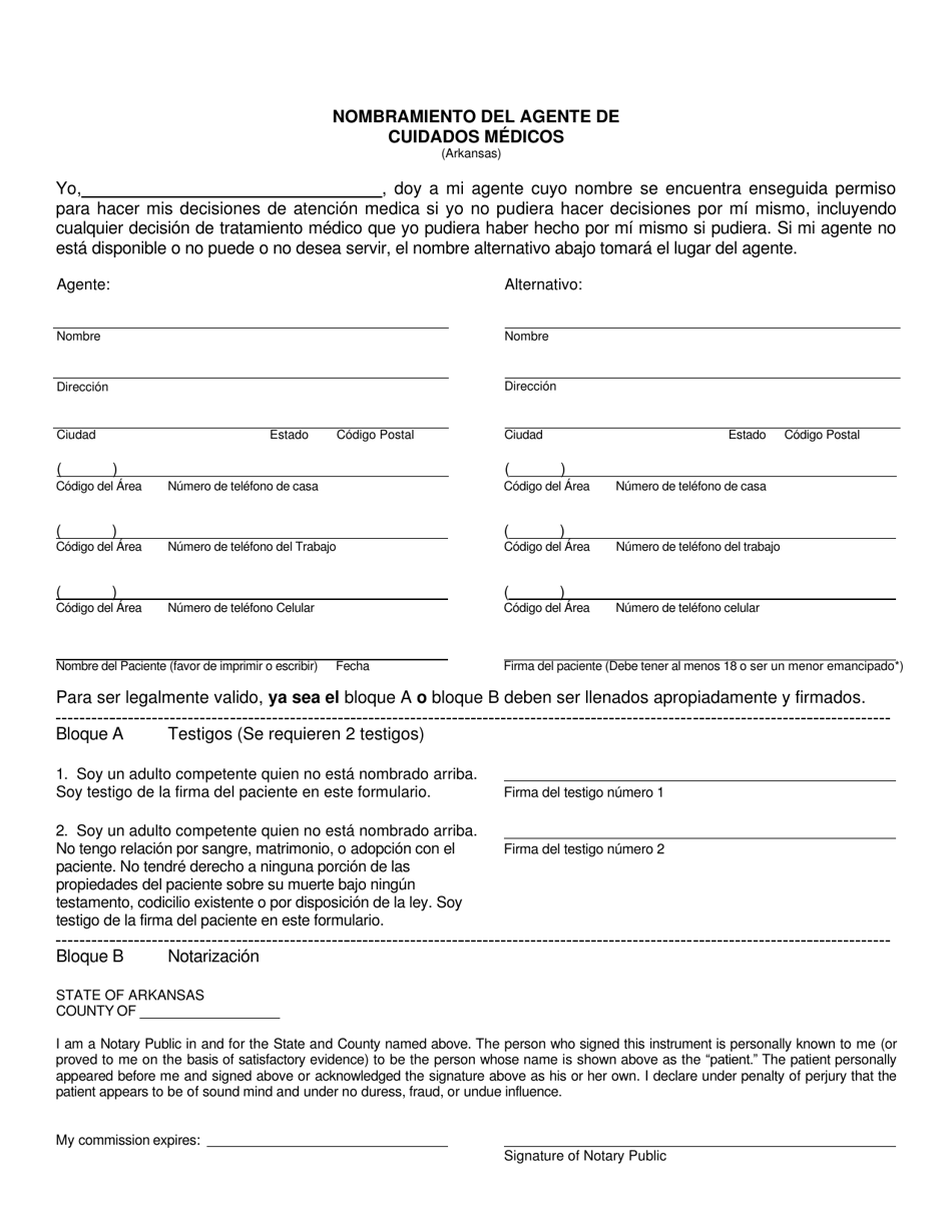 Nombramiento Del Agente De Cuidados Medicos - Arkansas (Spanish), Page 1