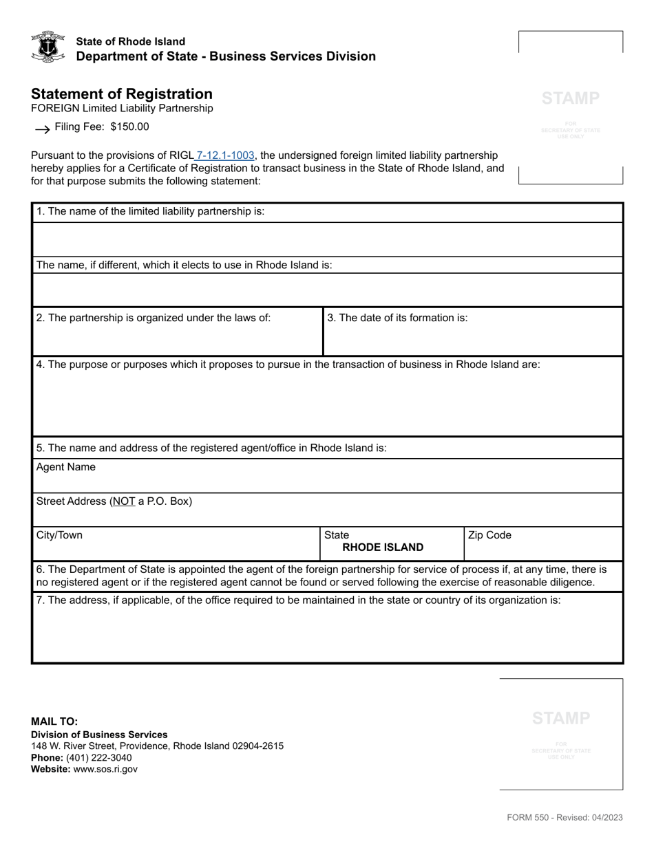 Form 550 - Fill Out, Sign Online and Download Fillable PDF, Rhode ...