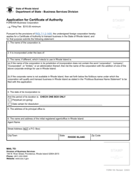 Form 150 Application for Certificate of Authority by a Foreign Business Corporation - Rhode Island, Page 3