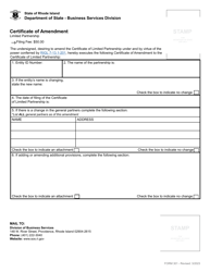 Form 301 Certificate of Amendment to Certificate of Limited Partnership - Rhode Island, Page 2