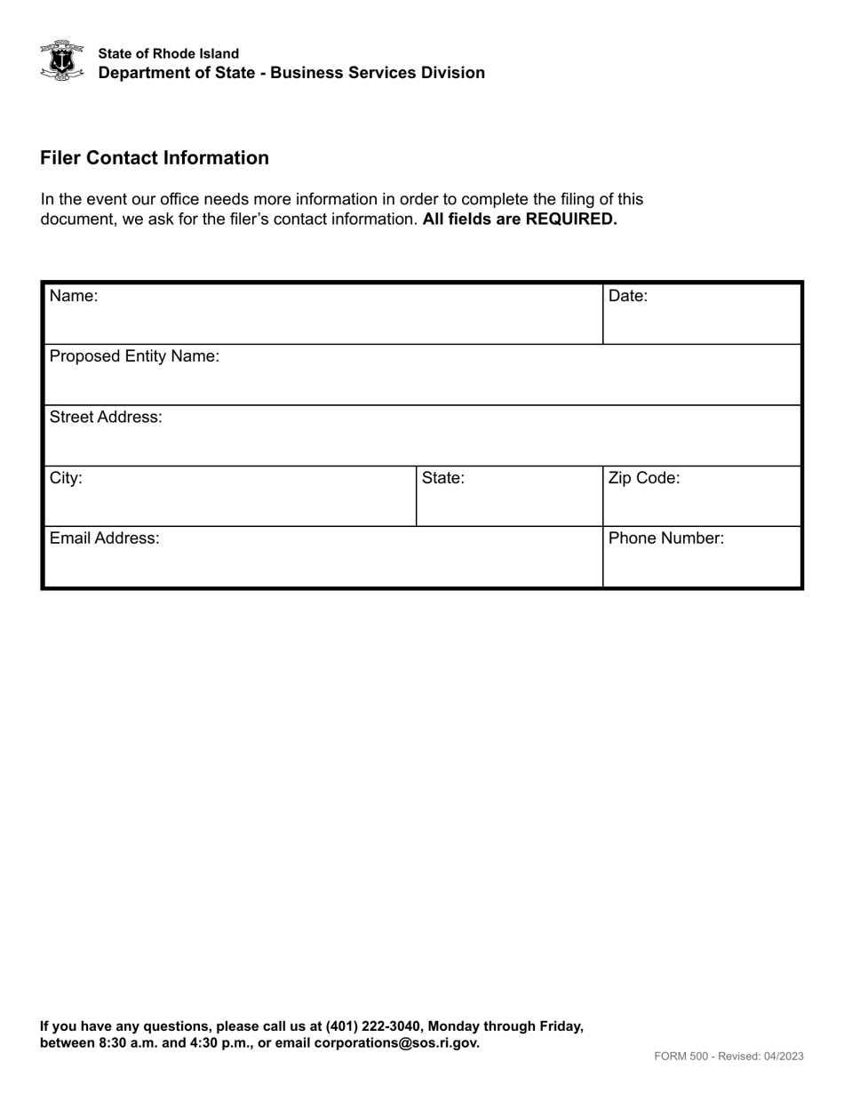Form 500 Statement of Qualification of Limited Liability Partnership - Domestic Limited Liability Partnership - Rhode Island, Page 4