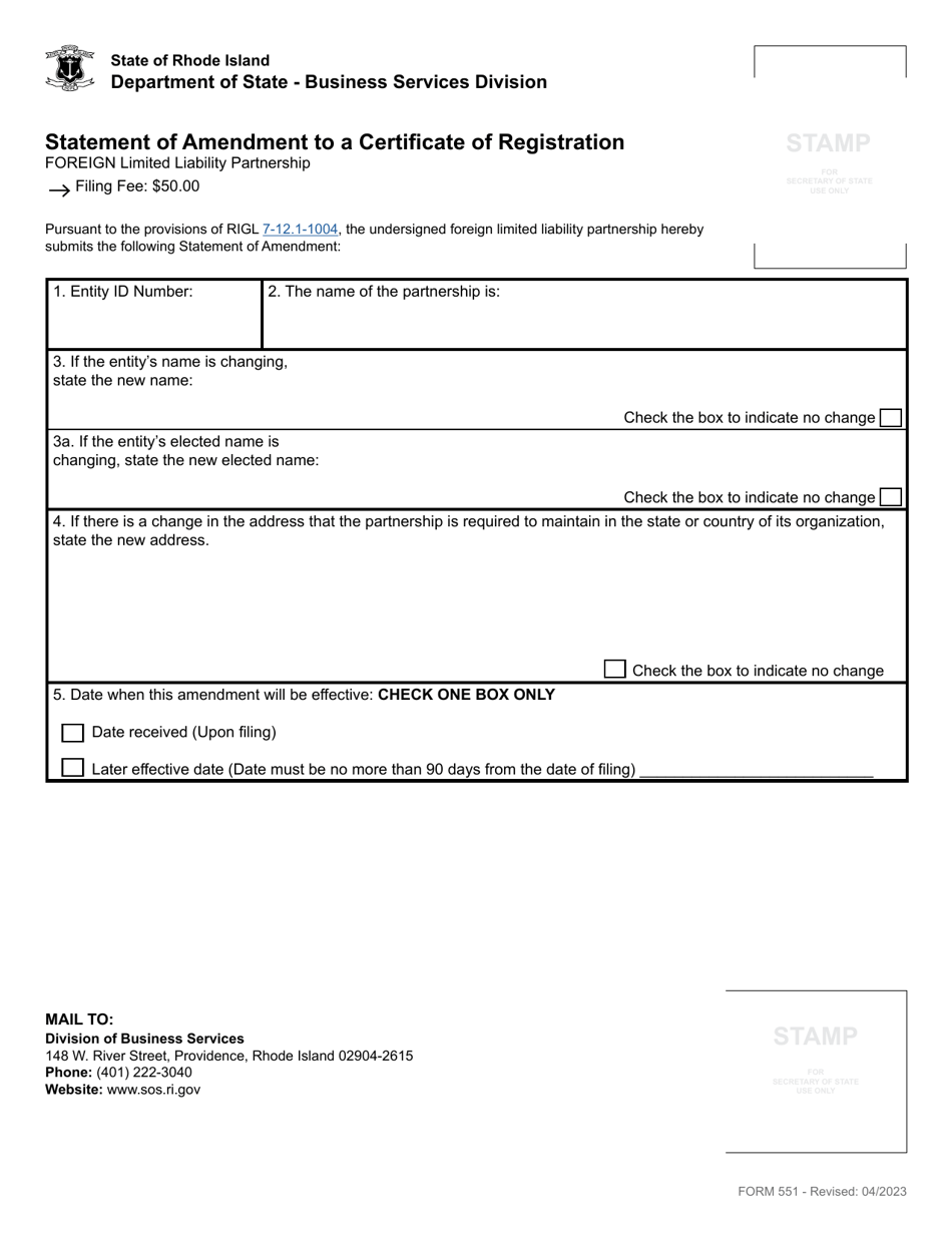 Form 551 - Fill Out, Sign Online and Download Fillable PDF, Rhode ...