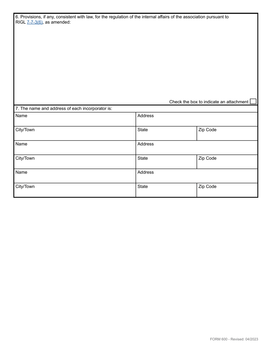 Form 600 Articles of Association - Domestic Non-profit Producers Cooperative Association - Rhode Island, Page 3