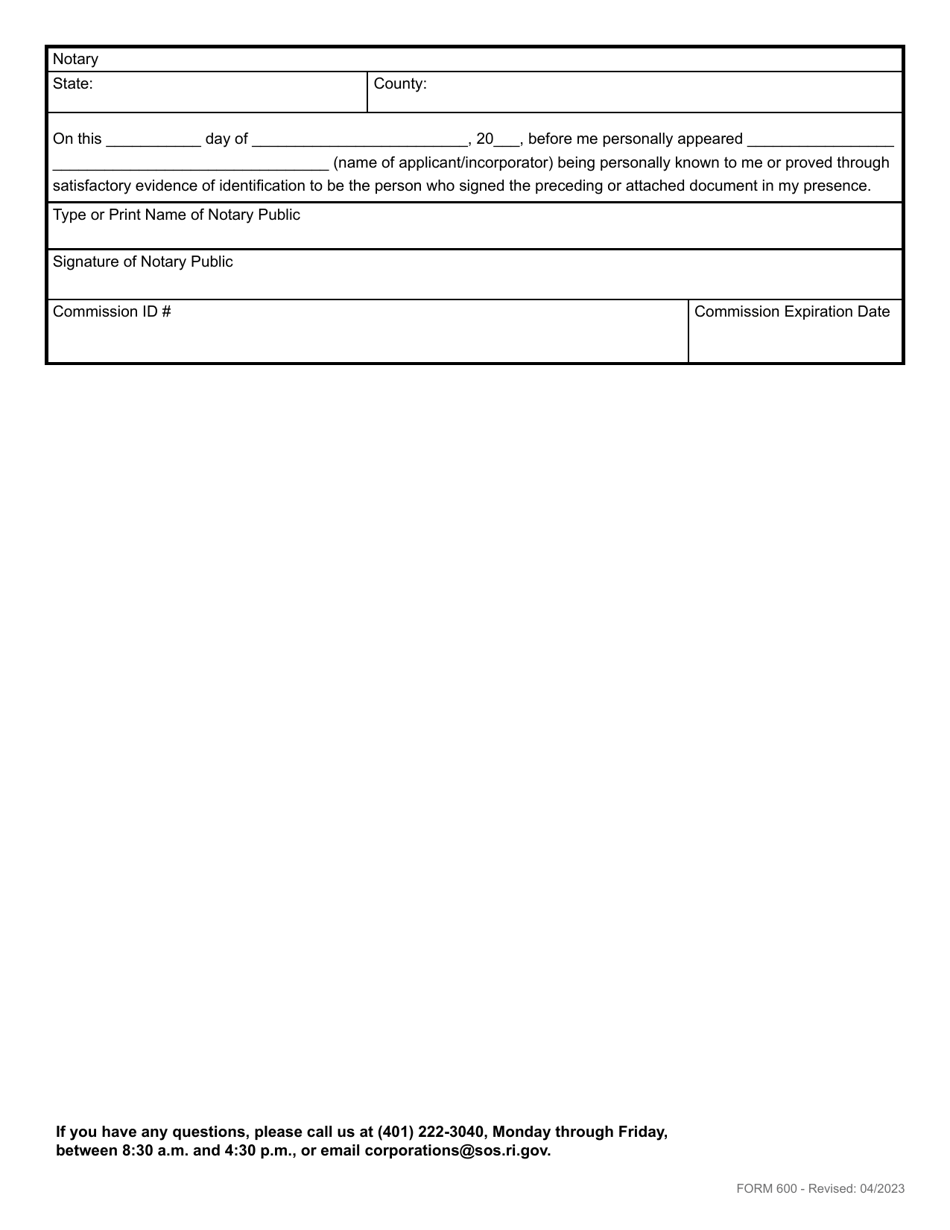 Form 600 Articles of Association - Domestic Non-profit Producers Cooperative Association - Rhode Island, Page 5