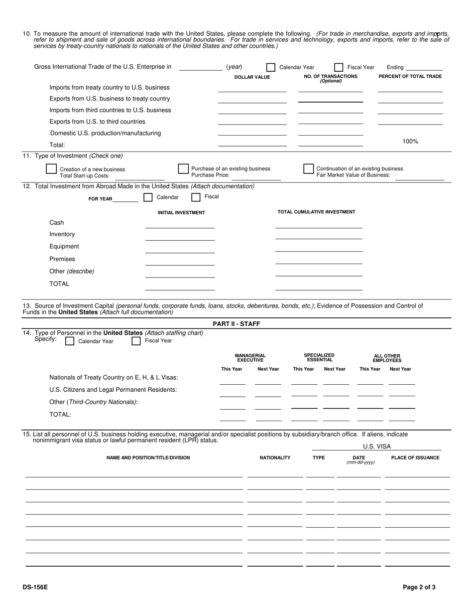 Form DS-156E Download Fillable PDF Or Fill Online Nonimmigrant Treaty ...