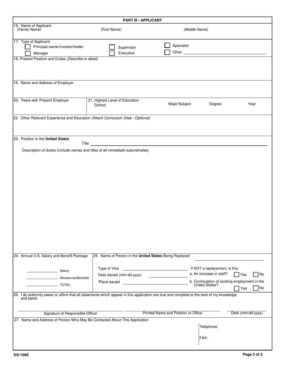 Form DS-156E Download Fillable PDF Or Fill Online Nonimmigrant Treaty ...