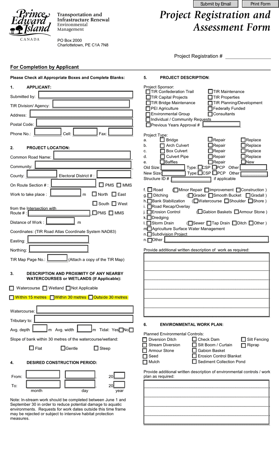Project Registration and Assessment Form - Prince Edward Island, Canada, Page 1