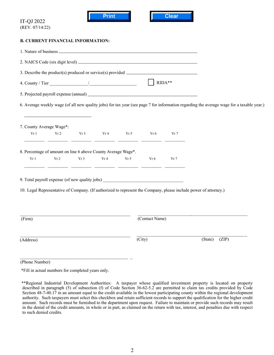 Form IT-QJ Application for Georgia Quality Jobs Tax Credit - Georgia (United States), Page 2