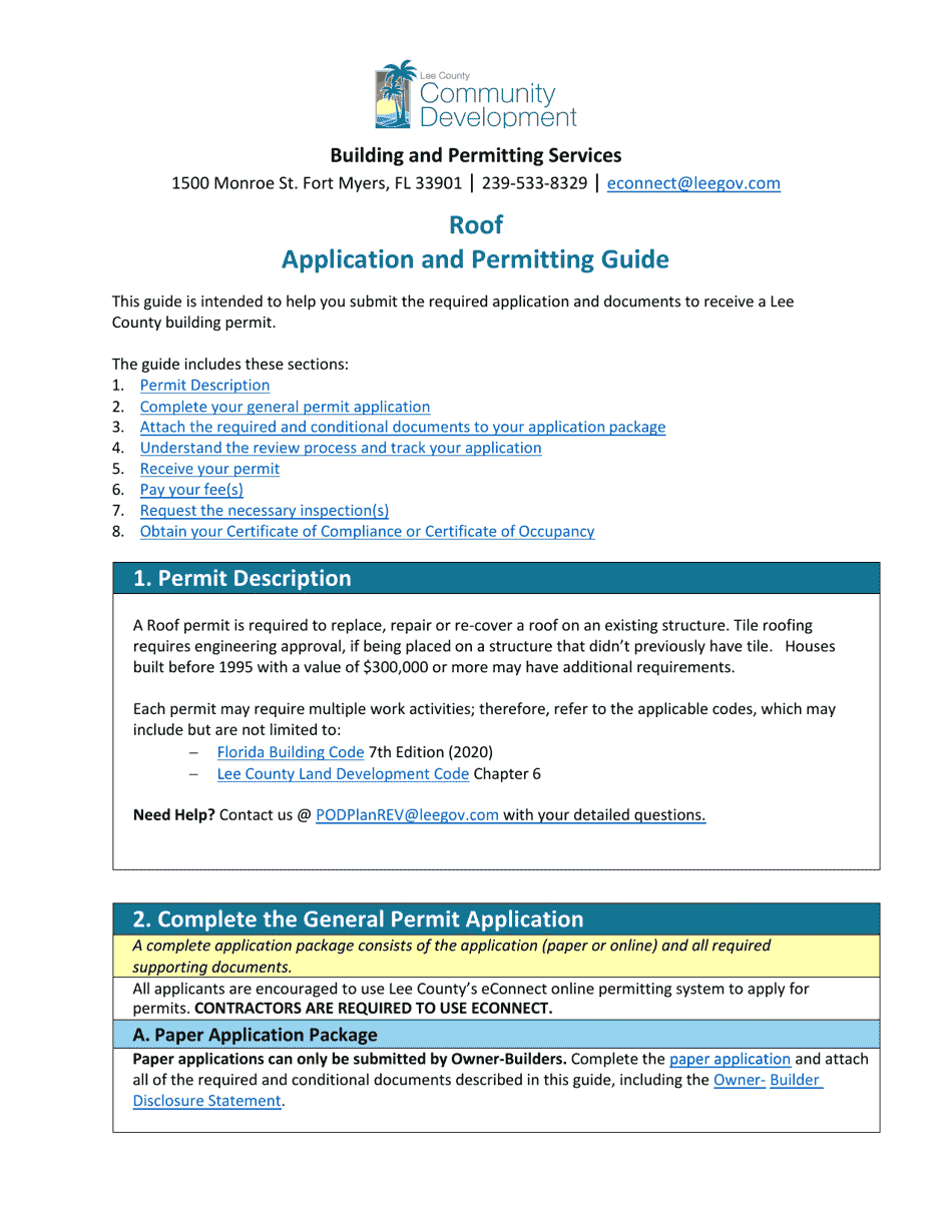 Roof Application and Permitting Guide - Lee County, Florida, Page 1