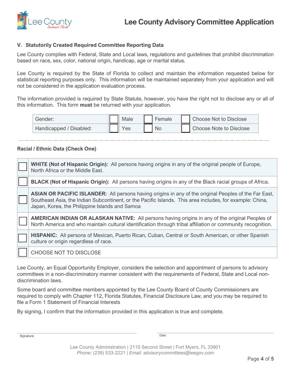 Advisory Committee Application - Lee County, Florida, Page 4