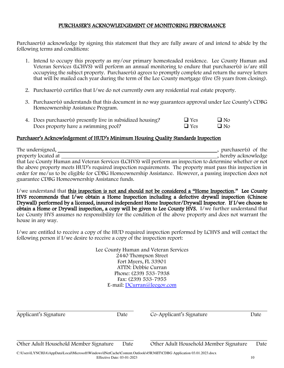 Cdbg Homeownership Assistance Application - Lee County, Florida, Page 10