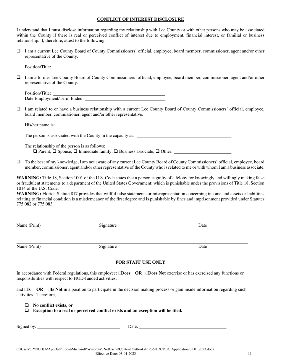 Cdbg Homeownership Assistance Application - Lee County, Florida, Page 11