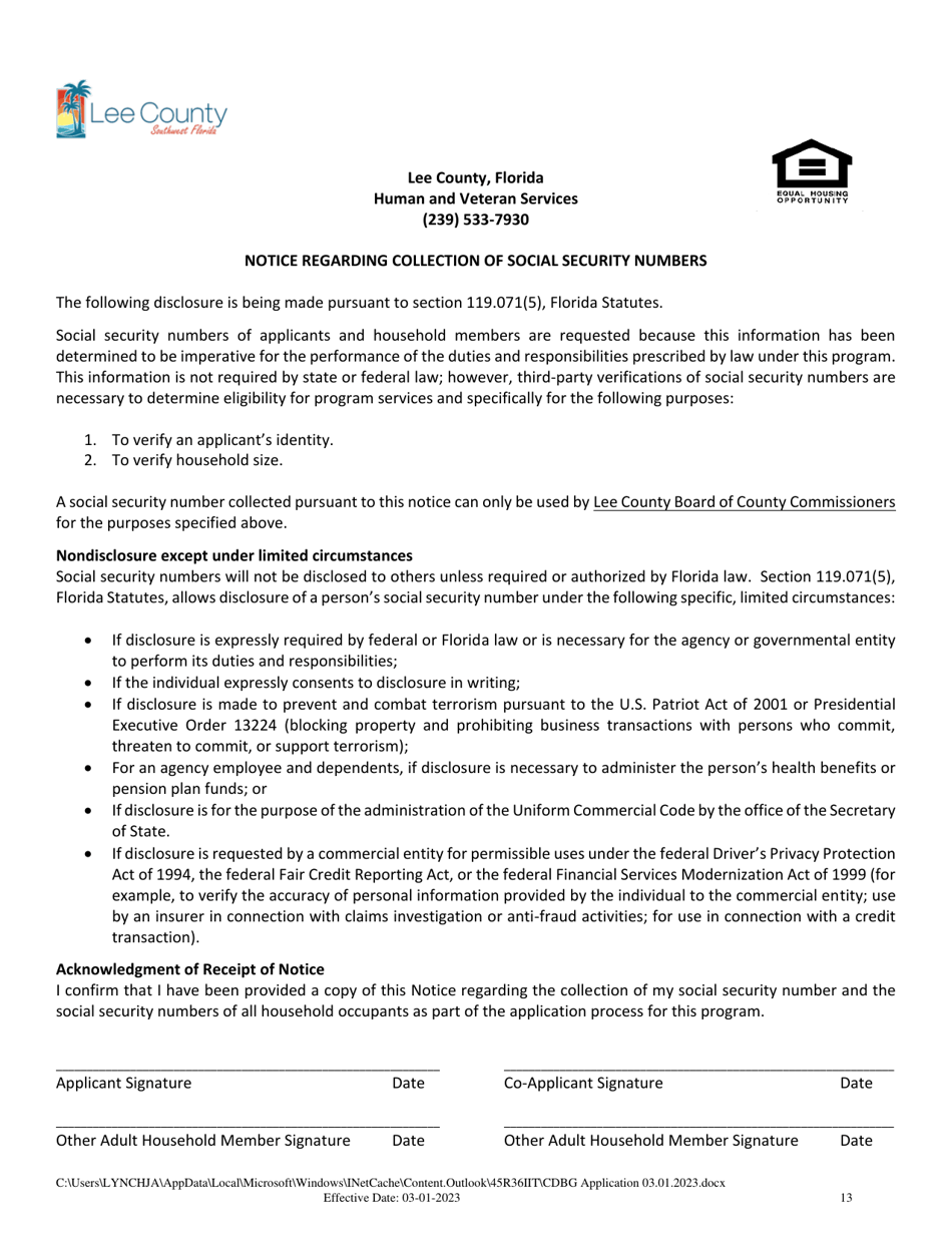 Cdbg Homeownership Assistance Application - Lee County, Florida, Page 13