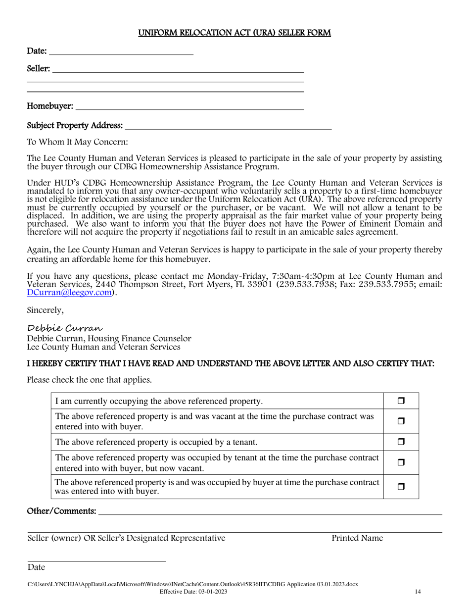 Cdbg Homeownership Assistance Application - Lee County, Florida, Page 14