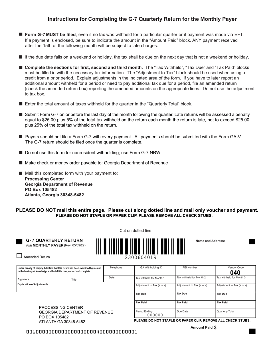 Form G-7 Quarterly Return for Monthly Payer Worksheet - Georgia (United States), Page 2