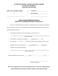 Document preview: Request for Interpreter Services Pursuant to Uniform Municipal Court Rule 14 - City of Johns Creek, Georgia (United States)