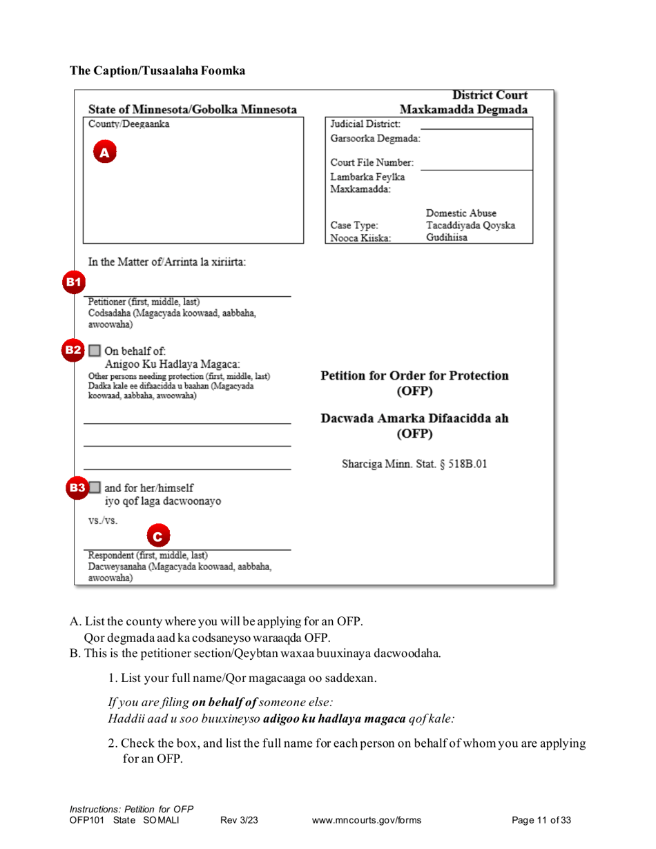 Form OFP101 Instructions - Asking for an Order for Protection (Ofp) - Minnesota (English / Somali), Page 11
