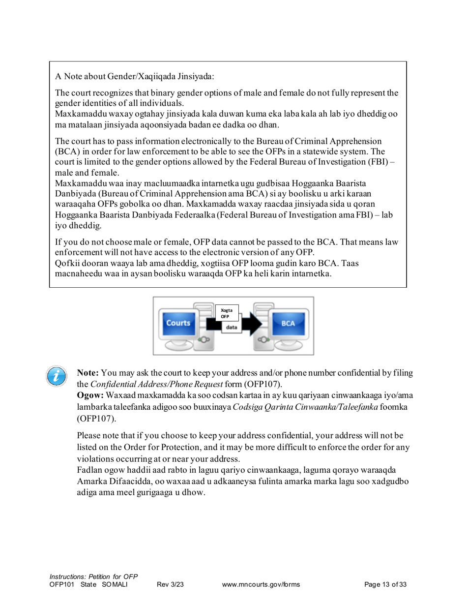 Form OFP101 Instructions - Asking for an Order for Protection (Ofp) - Minnesota (English / Somali), Page 13