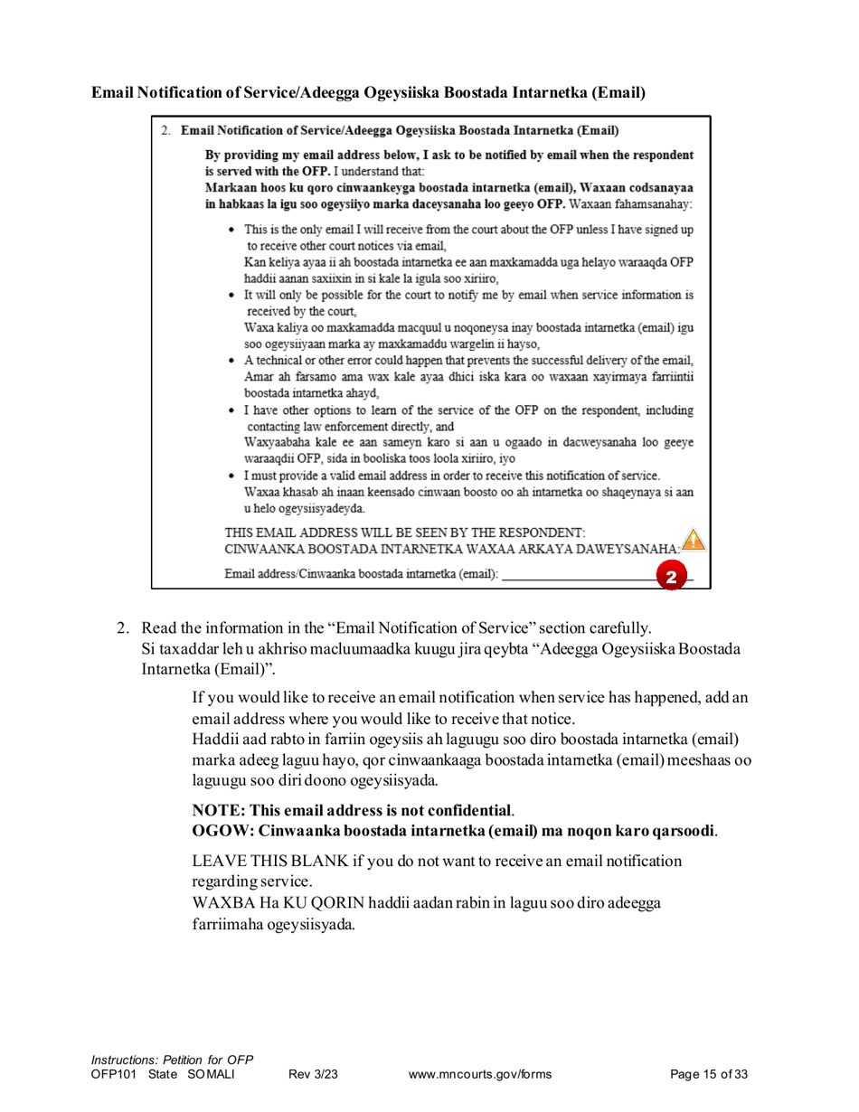 Form OFP101 Instructions - Asking for an Order for Protection (Ofp) - Minnesota (English / Somali), Page 15
