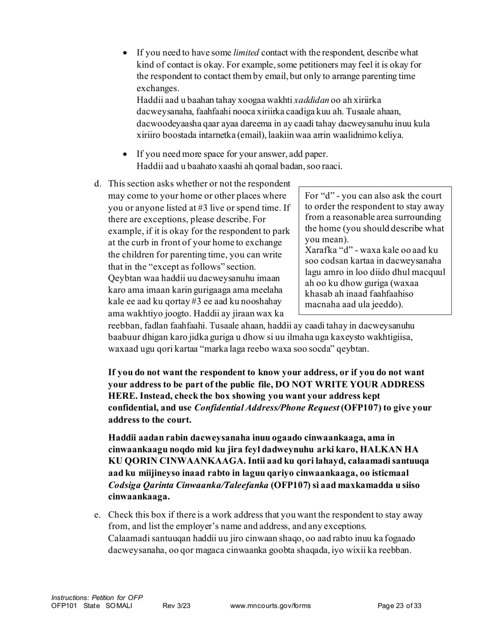 Form OFP101 Instructions - Asking for an Order for Protection (Ofp) - Minnesota (English / Somali), Page 23