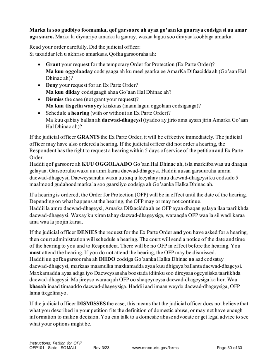 Form OFP101 Instructions - Asking for an Order for Protection (Ofp) - Minnesota (English / Somali), Page 30