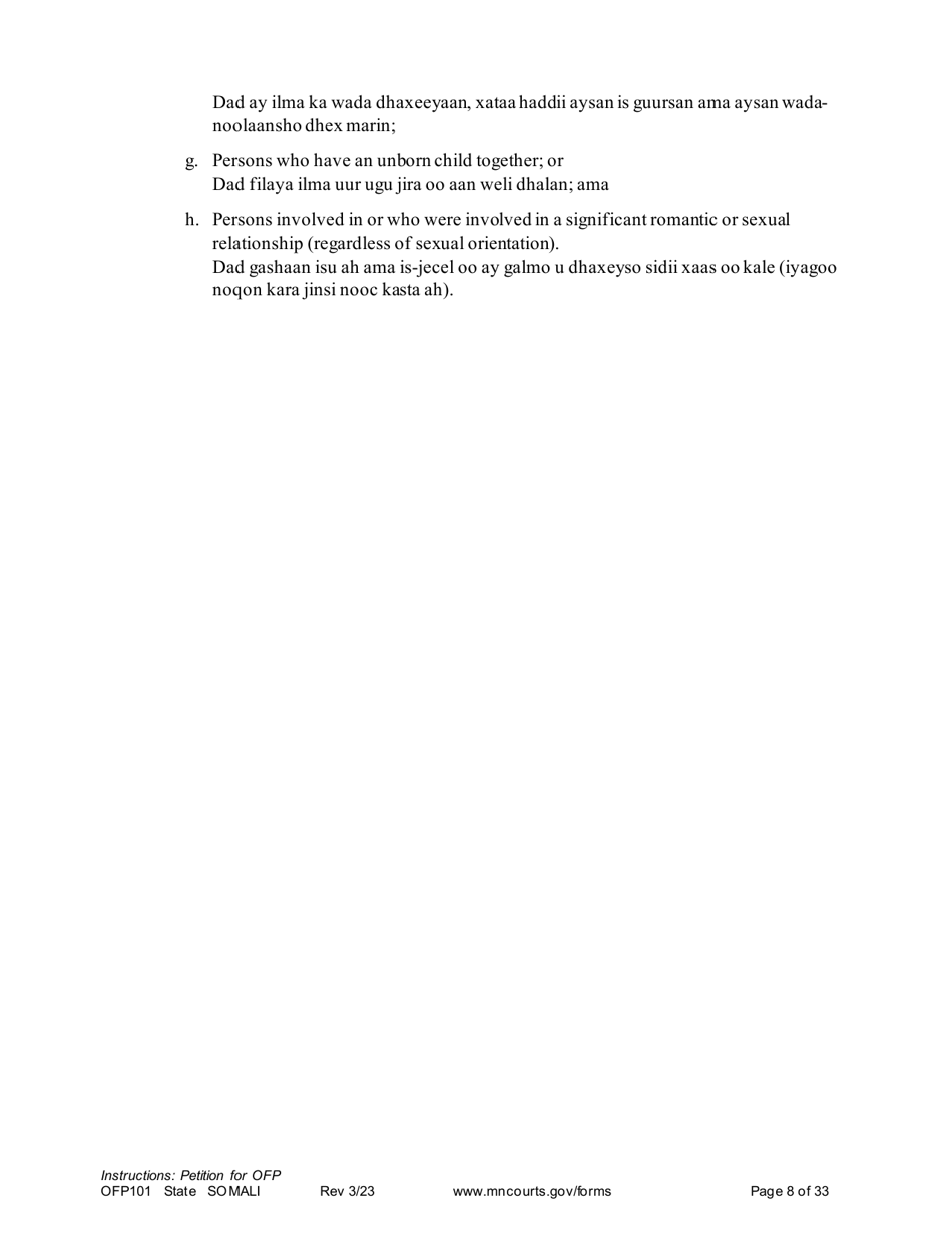 Form OFP101 Instructions - Asking for an Order for Protection (Ofp) - Minnesota (English / Somali), Page 8