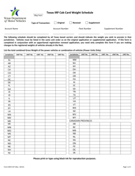 Document preview: Form MCD-357 Texas Irp Cab Card Weight Schedule - Texas