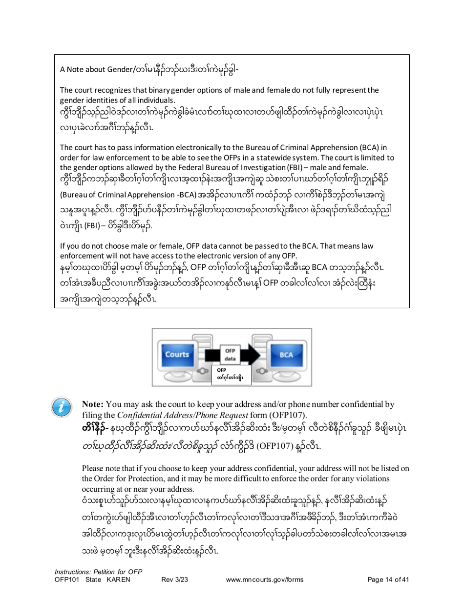 Form OFP101 Instructions - Asking for an Order for Protection (Ofp) - Minnesota (English / Karen), Page 14