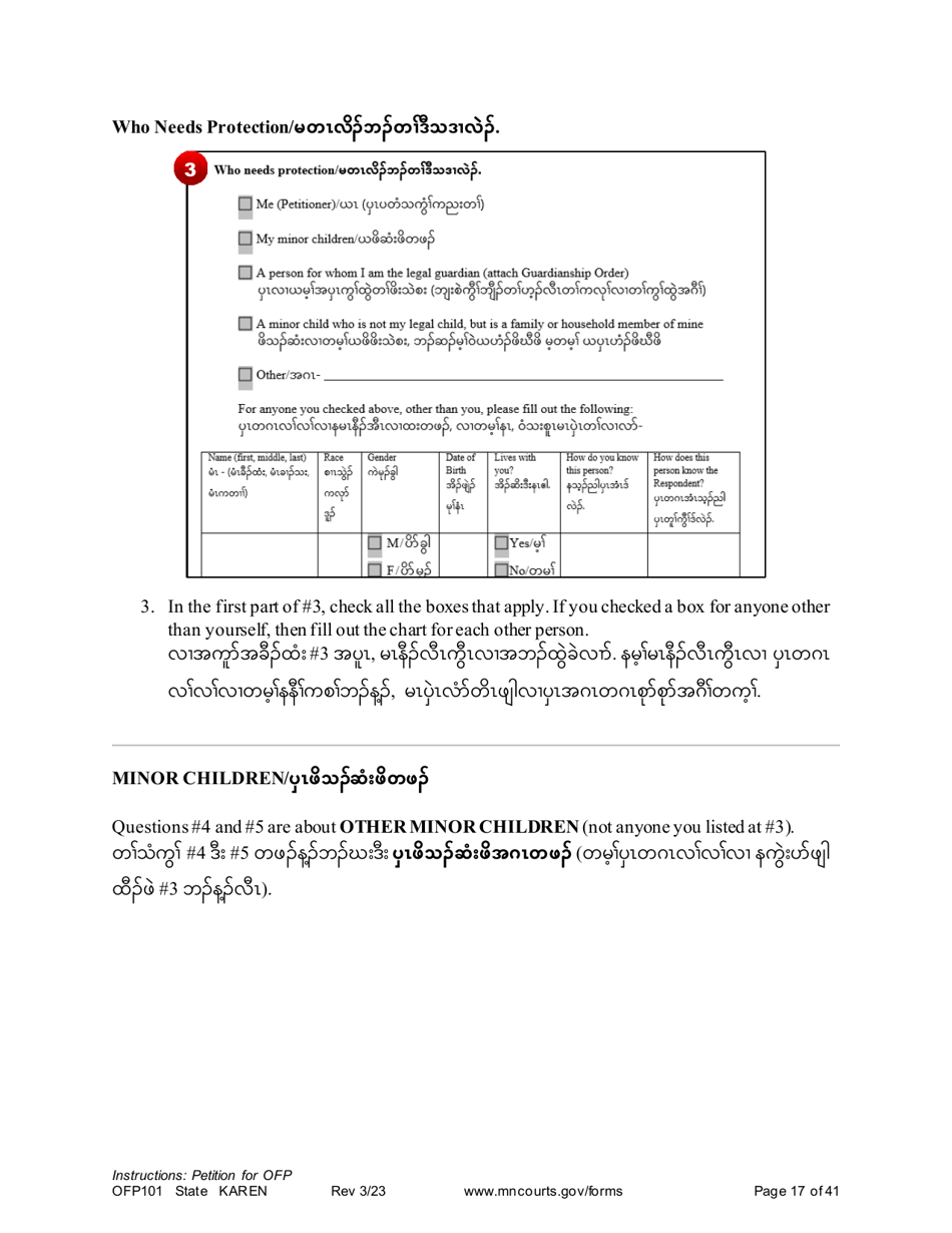 Form OFP101 Instructions - Asking for an Order for Protection (Ofp) - Minnesota (English / Karen), Page 17