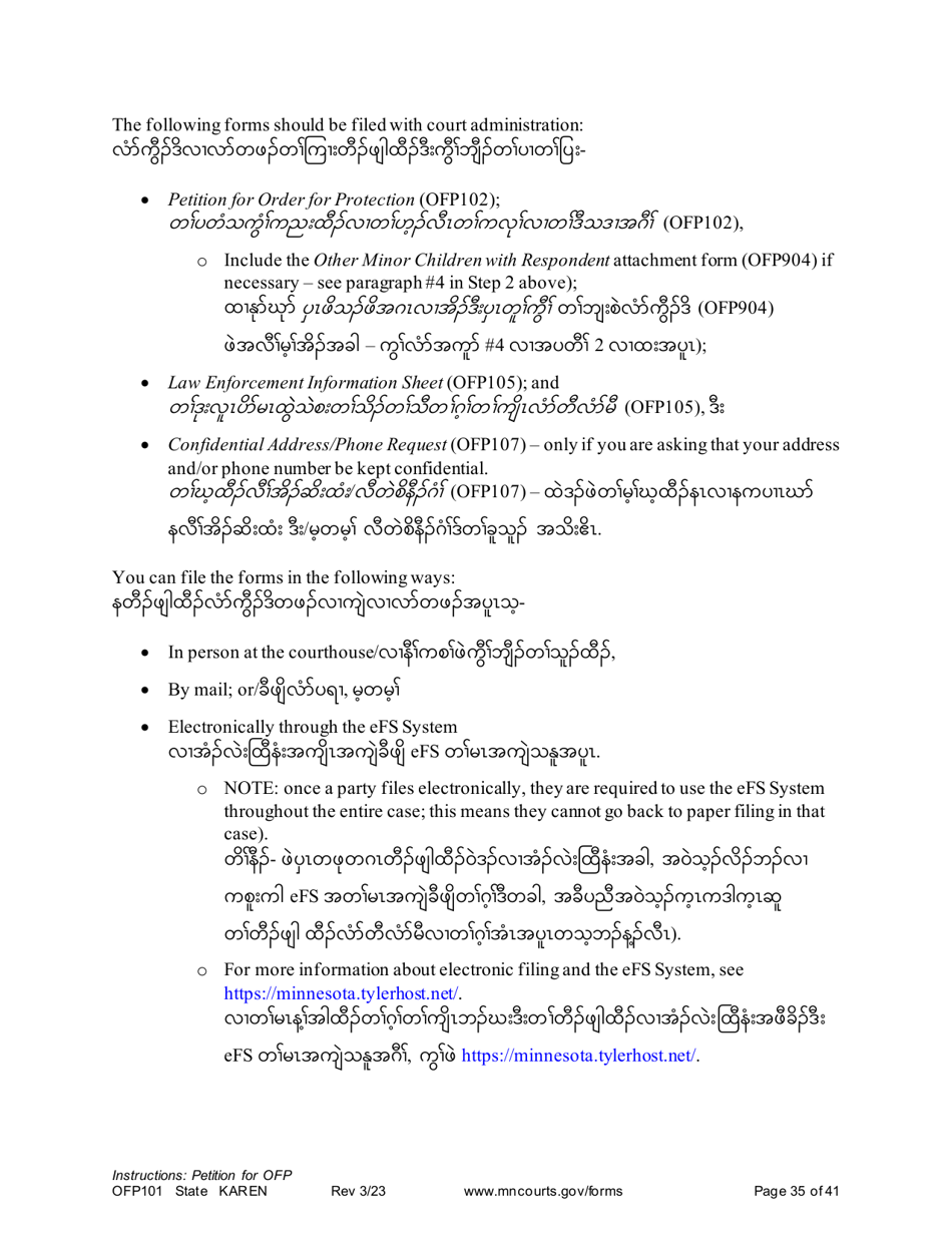 Form OFP101 Instructions - Asking for an Order for Protection (Ofp) - Minnesota (English / Karen), Page 35