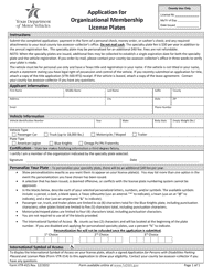 Document preview: Form VTR-415 Application for Organizational Membership License Plates - Texas