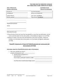 Form CCT102 Plaintiff&#039;s Statement of Claim - Minnesota (English/Spanish)