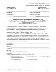 Form CCT701 Power of Attorney for Conciliation Court Case - Minnesota (English/Spanish)