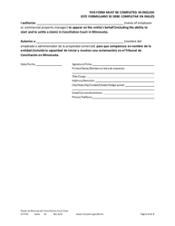 Form CCT701 Power of Attorney for Conciliation Court Case - Minnesota (English/Spanish), Page 2
