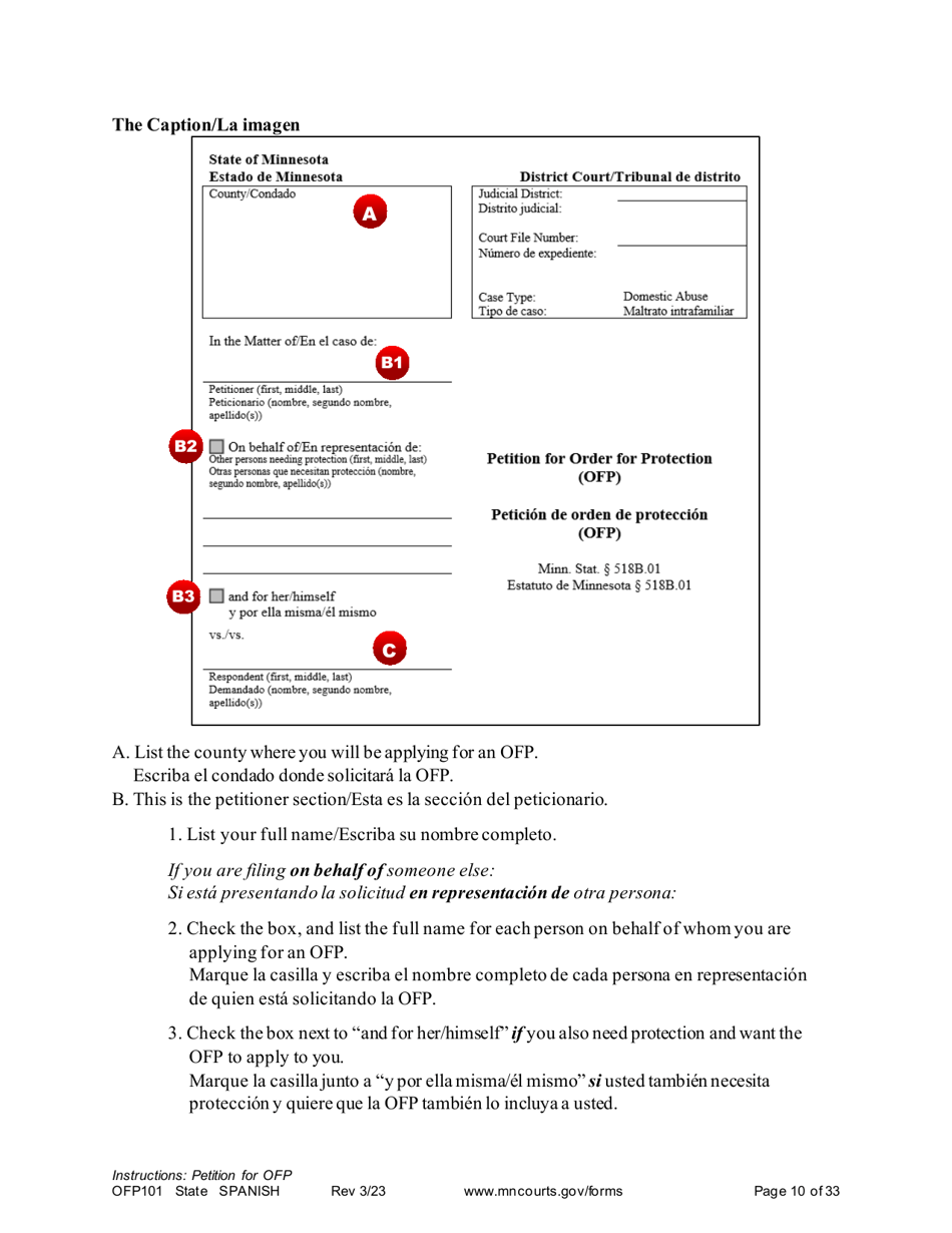 Form OFP101 Instructions - Asking for an Order for Protection (Ofp) - Minnesota (English / Spanish), Page 10
