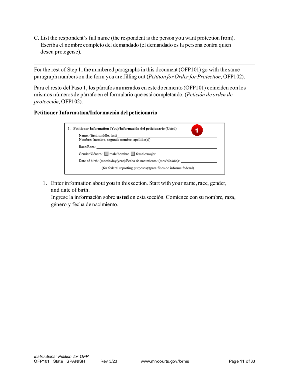 Form OFP101 Instructions - Asking for an Order for Protection (Ofp) - Minnesota (English / Spanish), Page 11