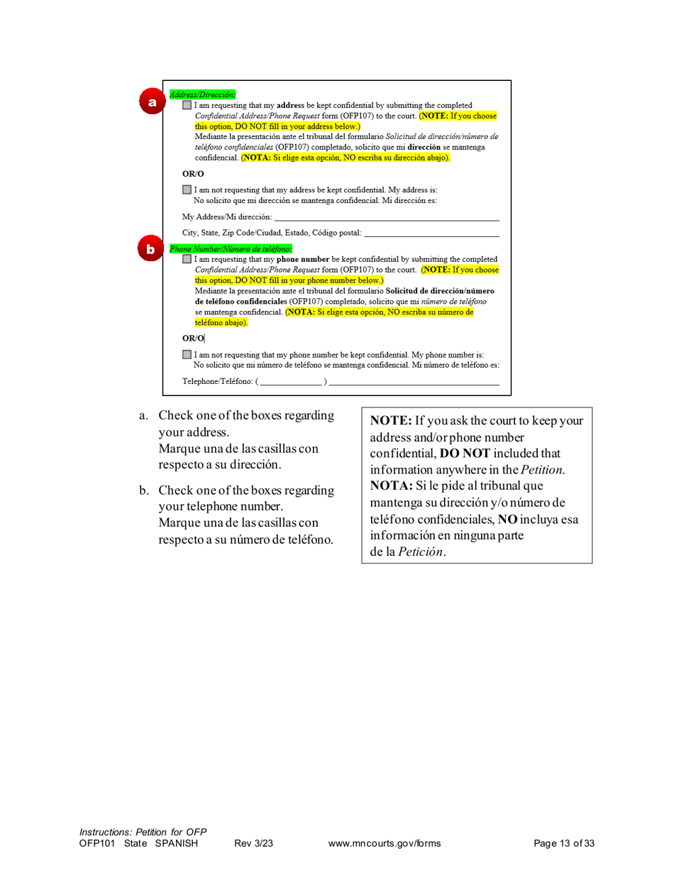 Form OFP101 Instructions - Asking for an Order for Protection (Ofp) - Minnesota (English / Spanish), Page 13