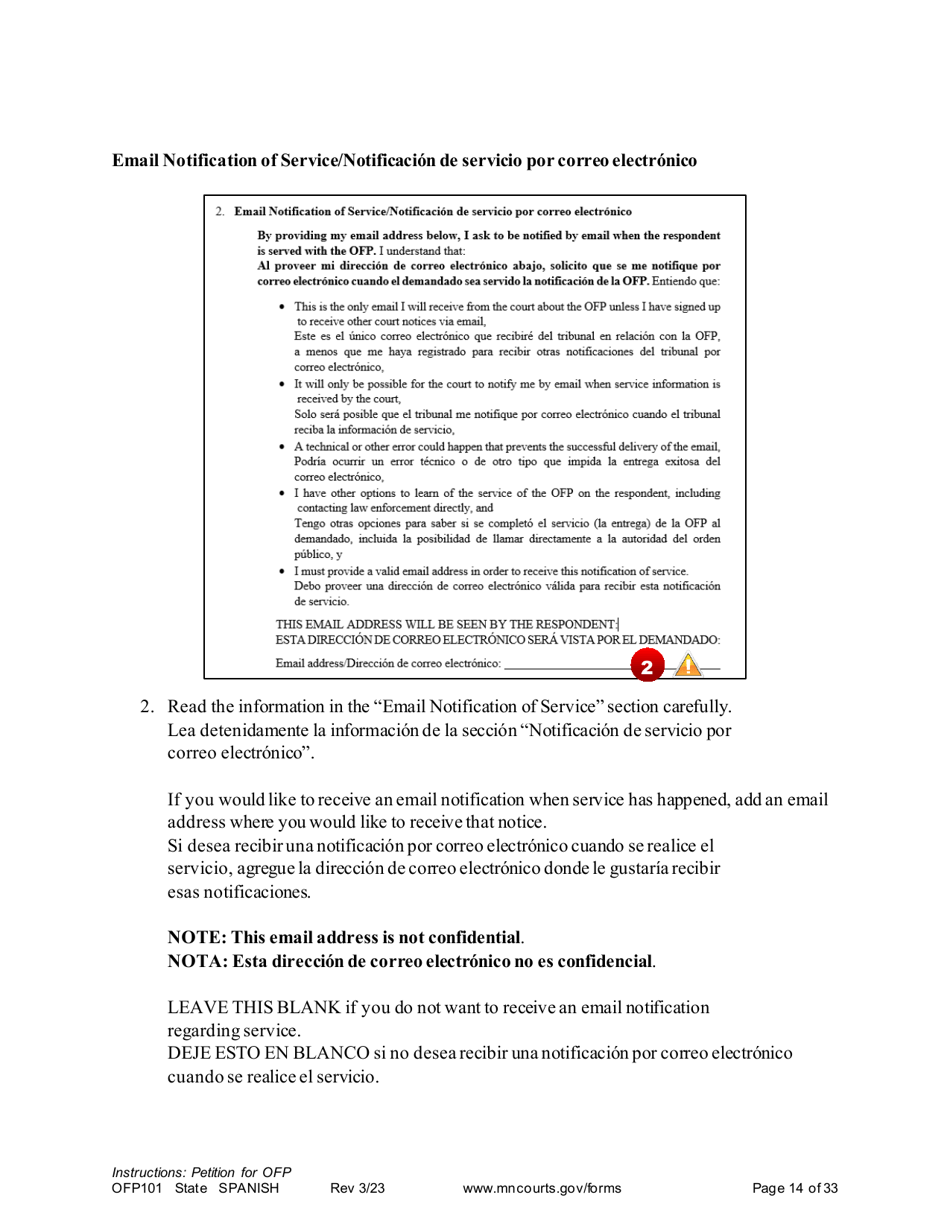 Form OFP101 Instructions - Asking for an Order for Protection (Ofp) - Minnesota (English / Spanish), Page 14