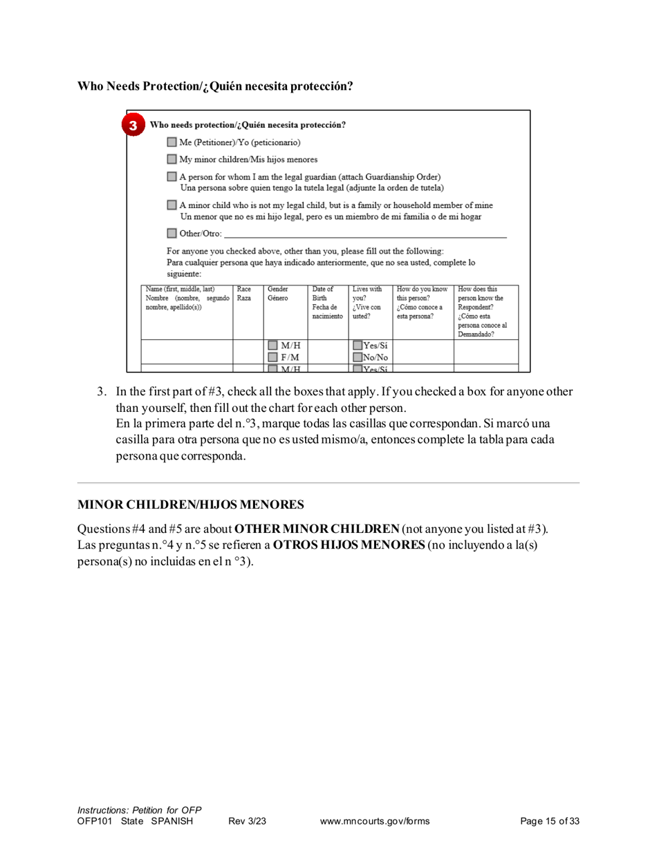 Form OFP101 Instructions - Asking for an Order for Protection (Ofp) - Minnesota (English / Spanish), Page 15