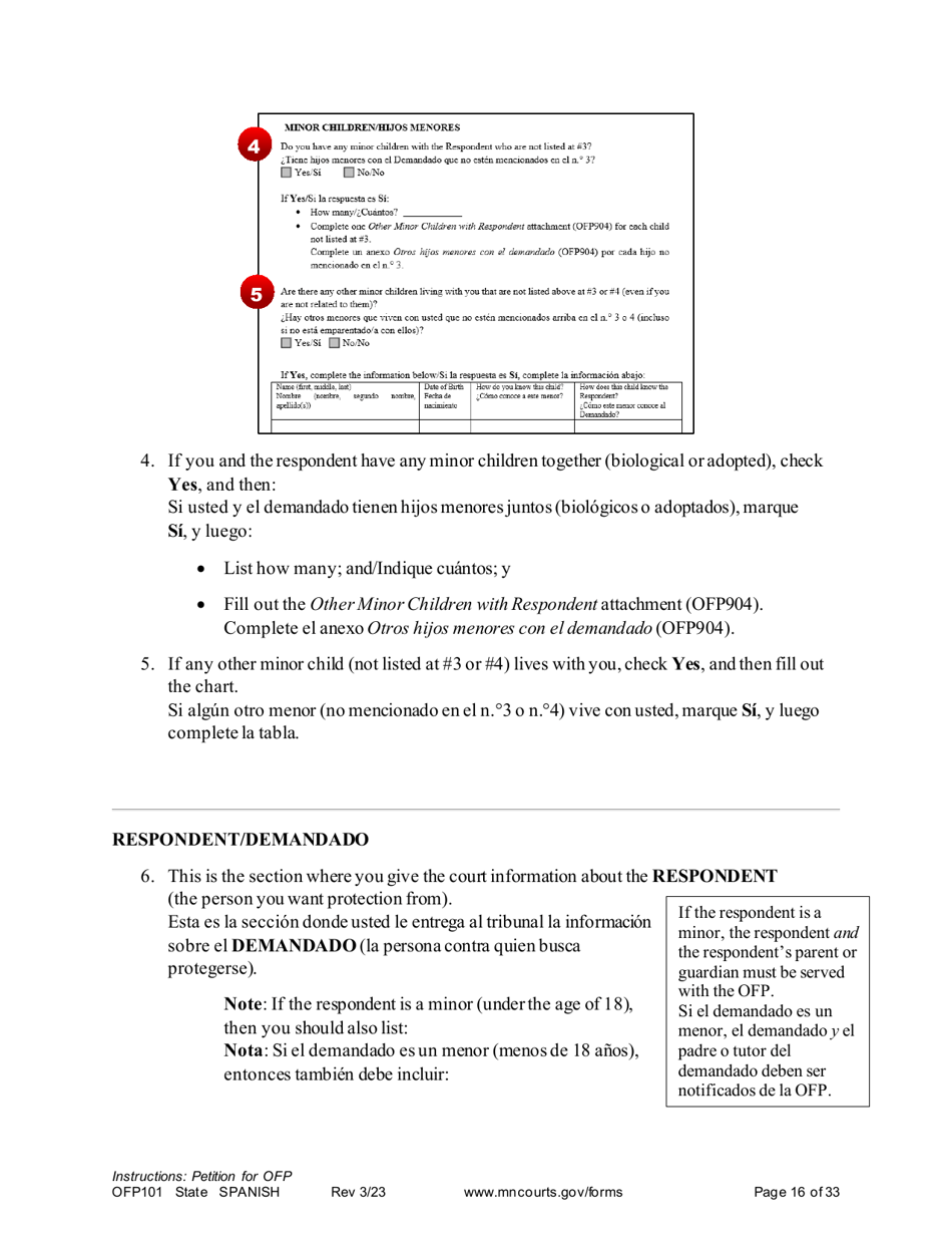 Form OFP101 Instructions - Asking for an Order for Protection (Ofp) - Minnesota (English / Spanish), Page 16