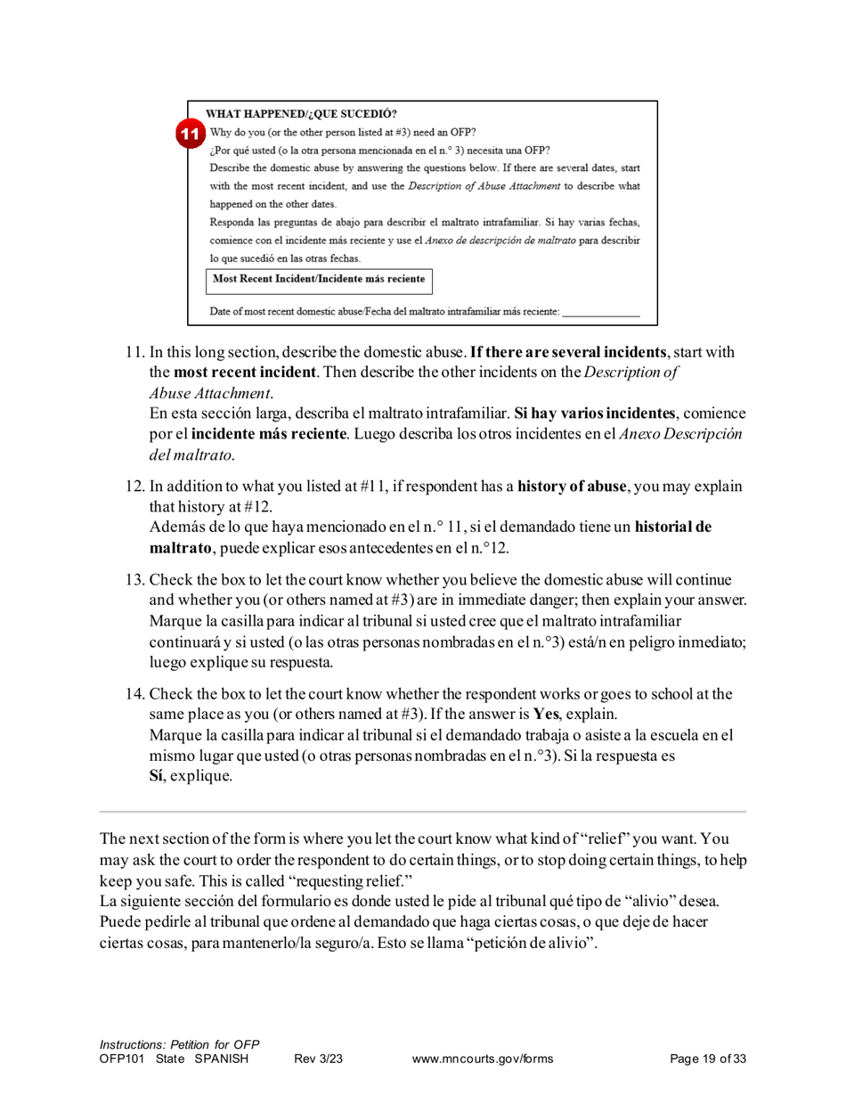 Form OFP101 Instructions - Asking for an Order for Protection (Ofp) - Minnesota (English / Spanish), Page 19