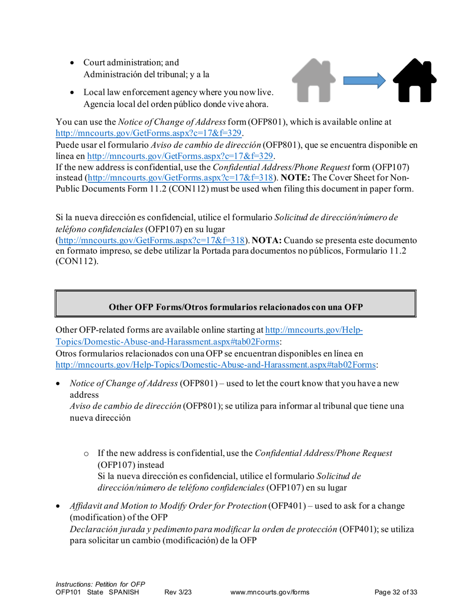 Form OFP101 Instructions - Asking for an Order for Protection (Ofp) - Minnesota (English / Spanish), Page 32