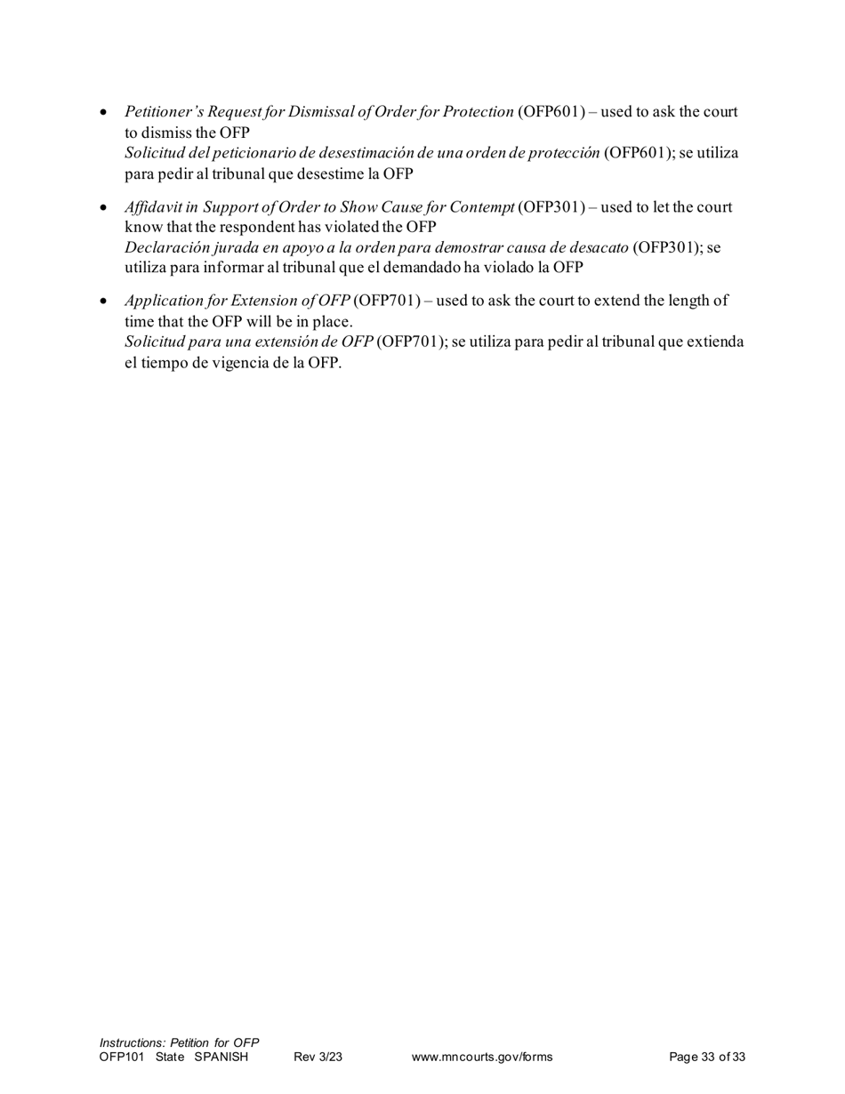 Form OFP101 Instructions - Asking for an Order for Protection (Ofp) - Minnesota (English / Spanish), Page 33